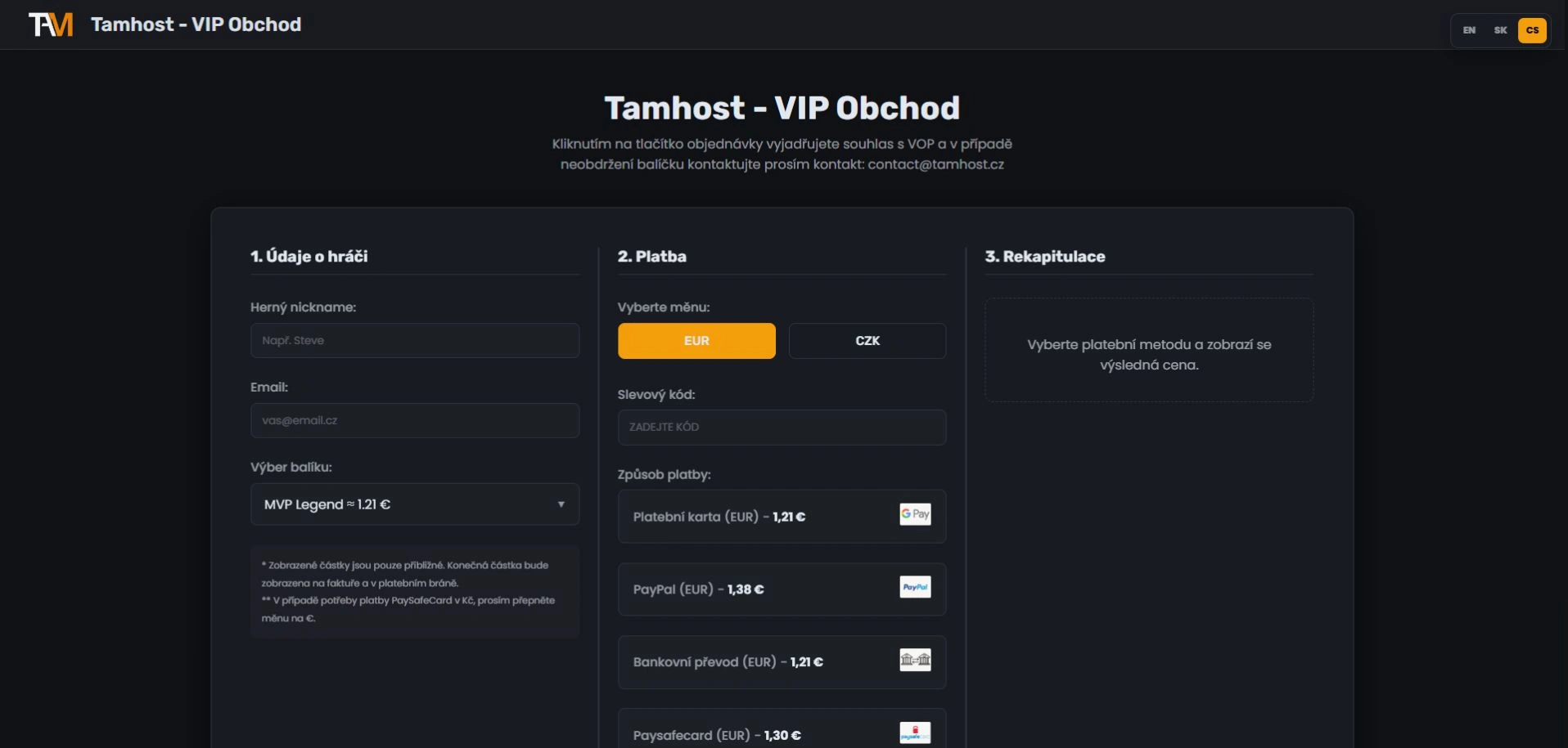 VIP obchod TamHost